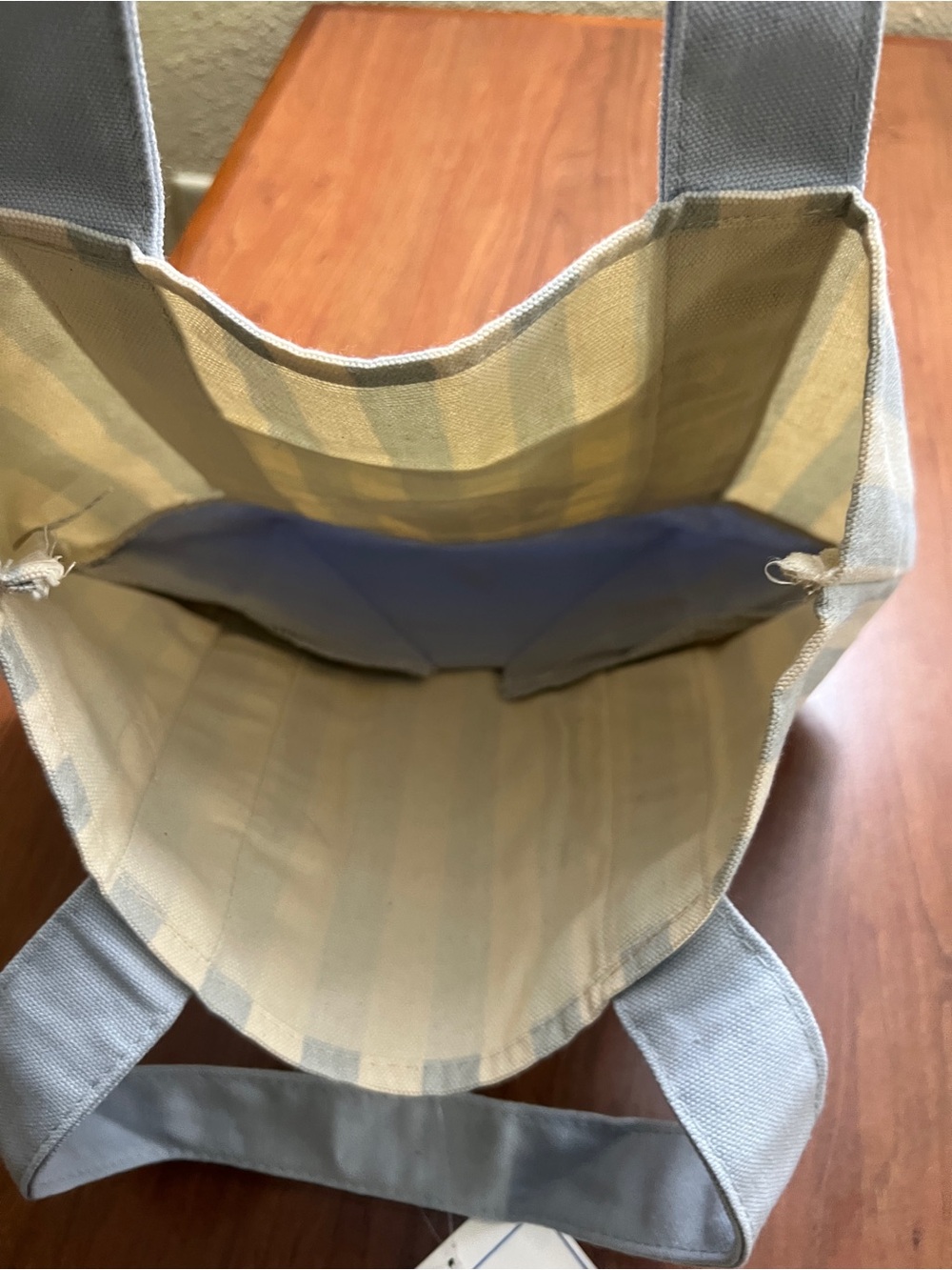 NWT Trader Joe's Striped Mini Canvas Tote Bag - Light Blue & Cream - Picture 3 of 3